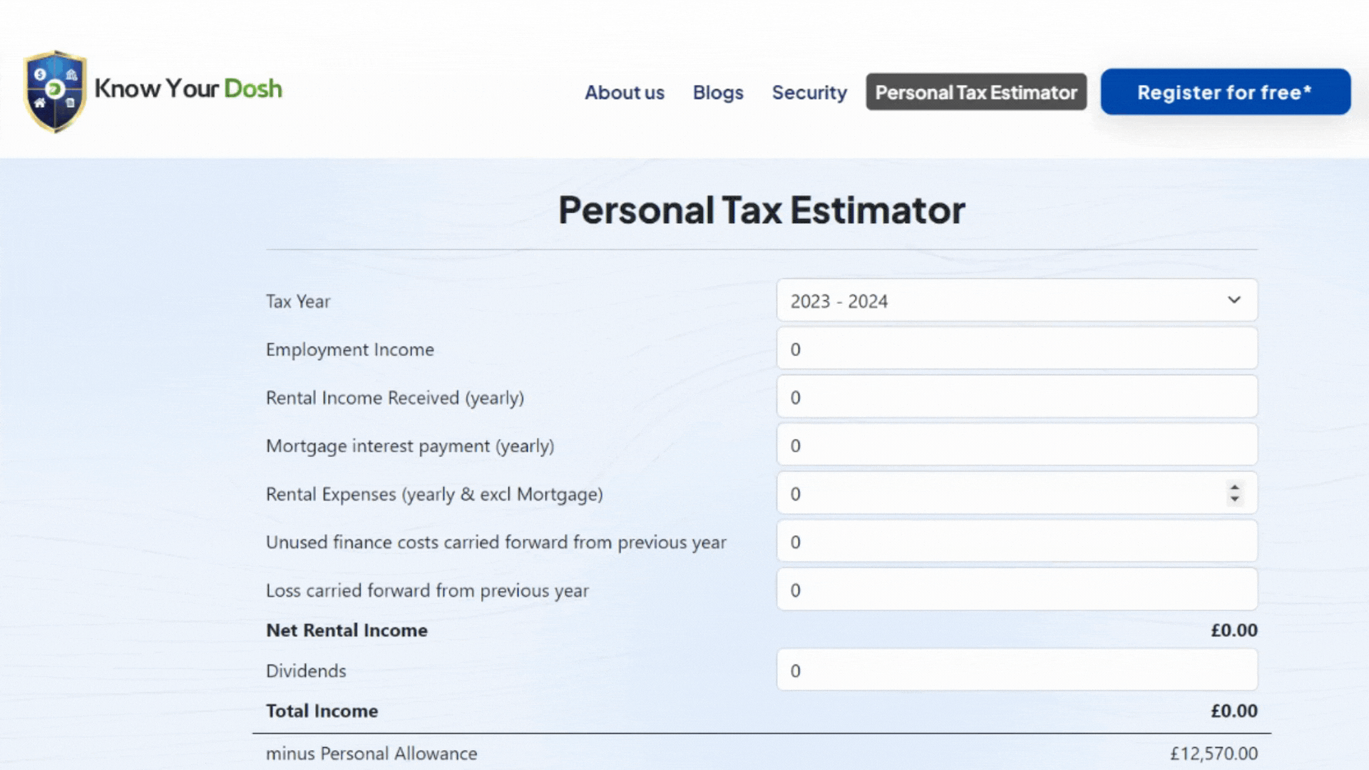 Personal Tax Estimator
