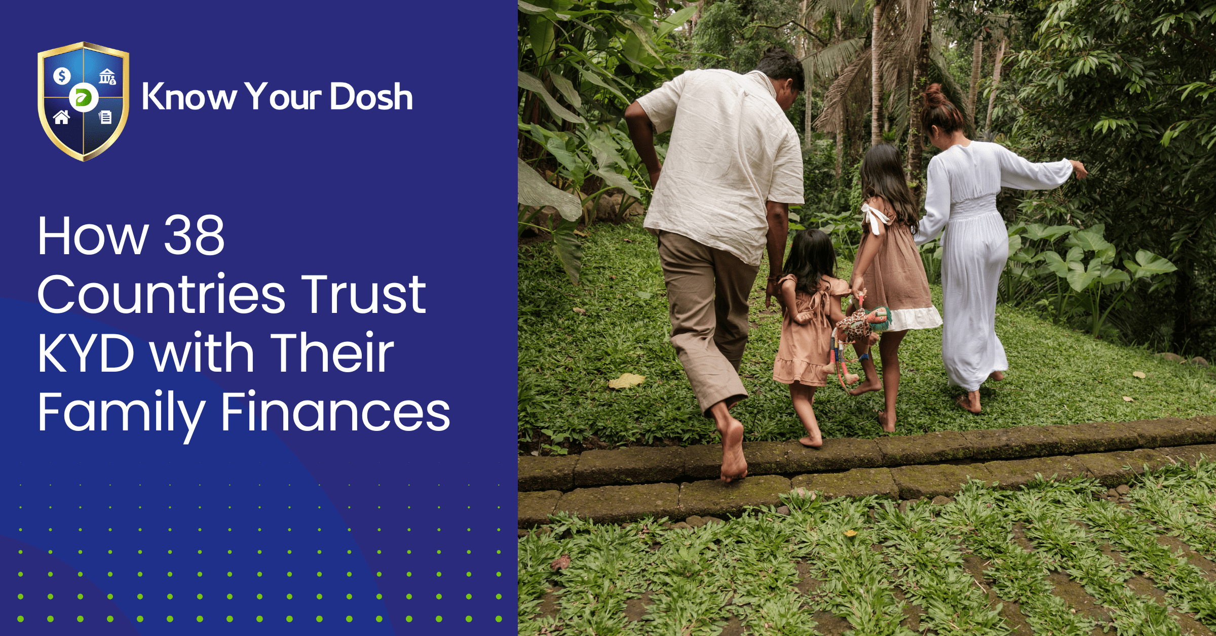family holding hands walking across land