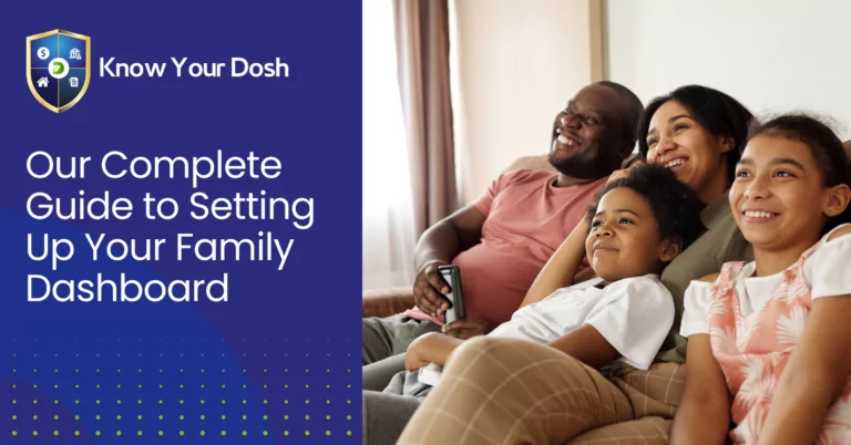 happy family sat together on sofa watching the television