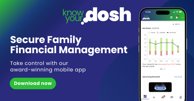 secure family financial management with image of the know your dosh mobile app