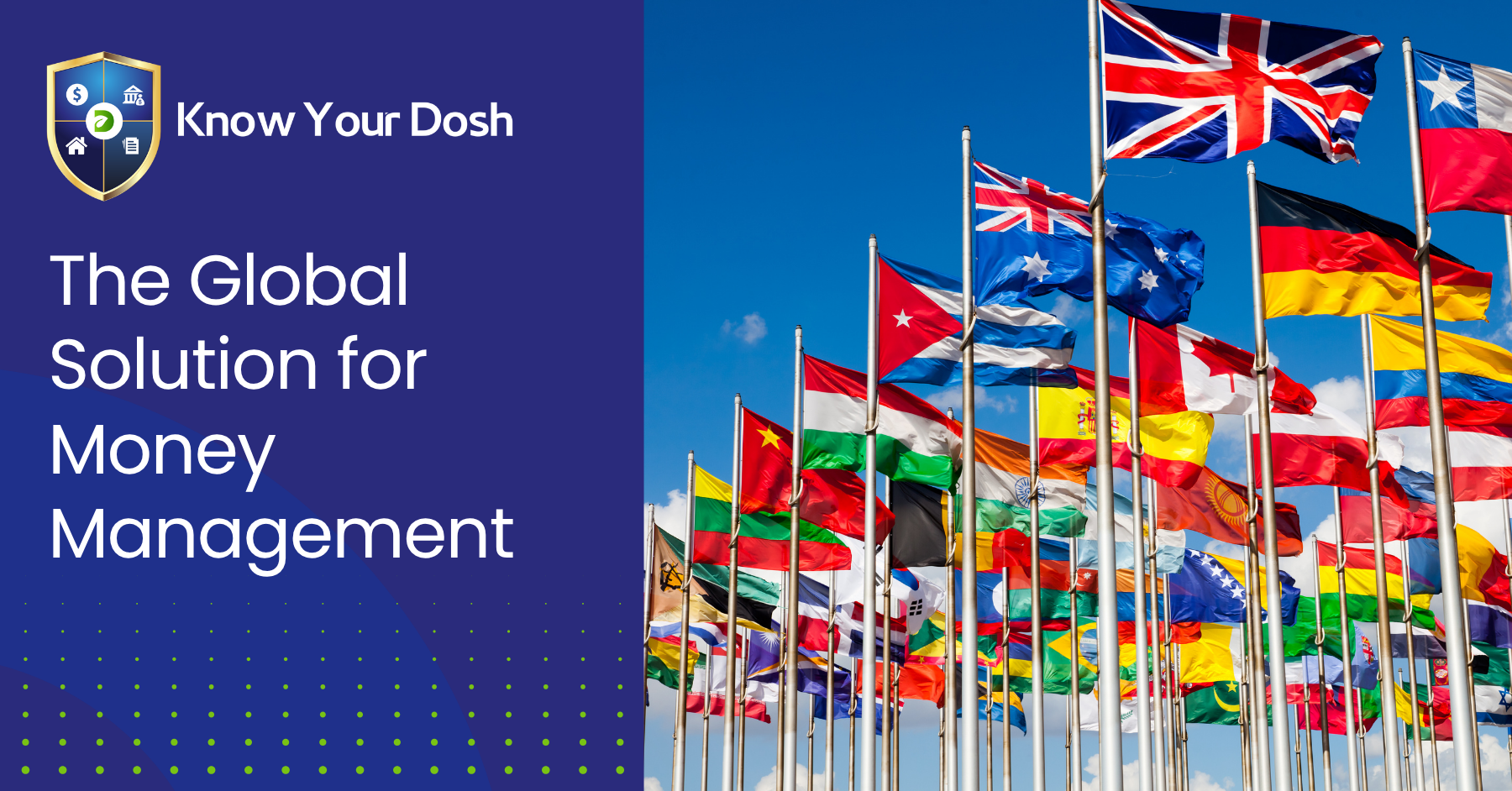 many flags of the world standing against the backdrop of clear blue sky