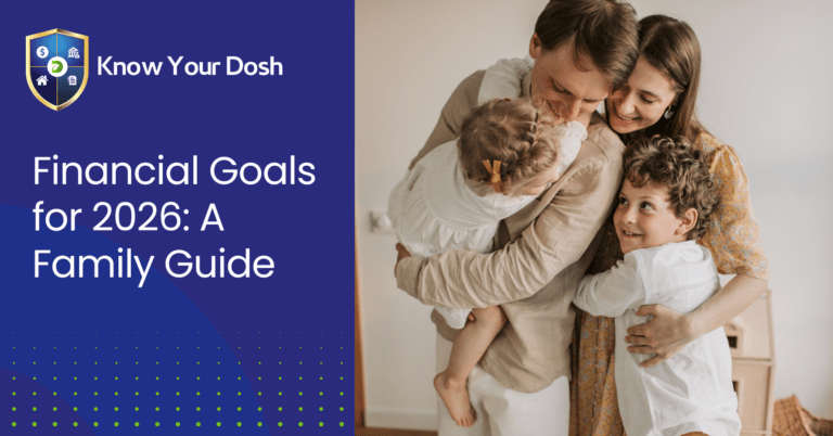 family of four of all hugging with happy content expressions thanks to shared financial goals