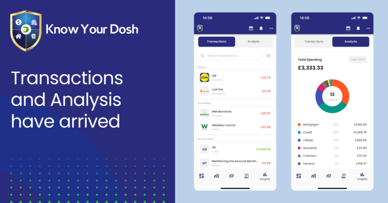 Two app screens of know your dosh showing the new insight section of the mobile app