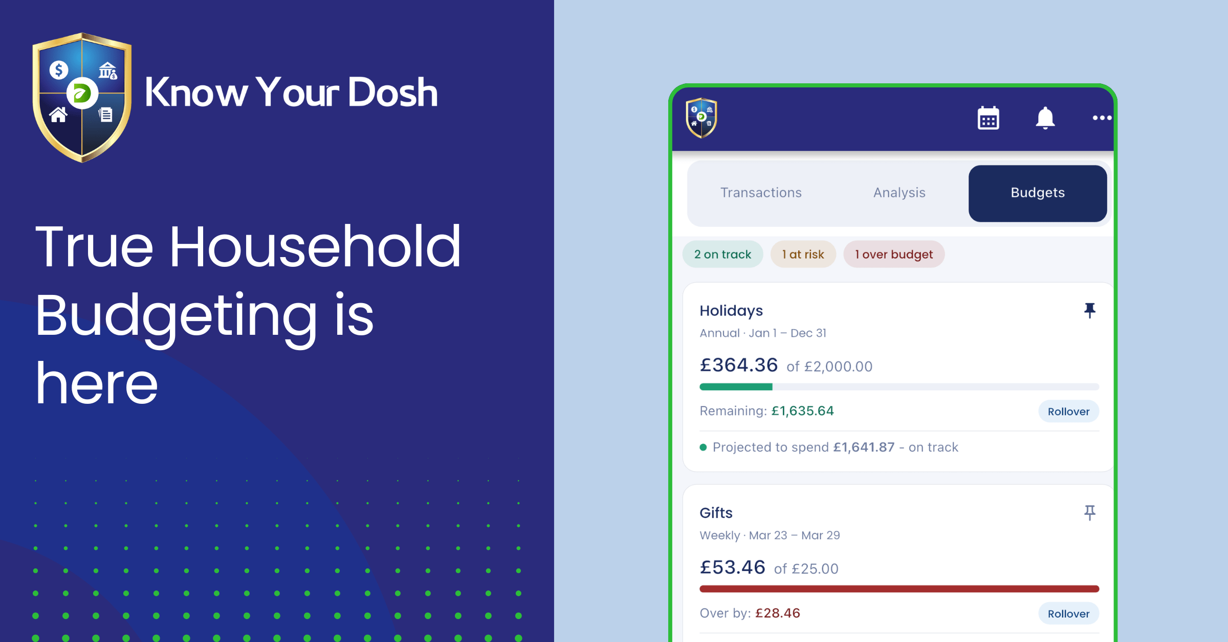 household budgeting screenshot for know your dosh